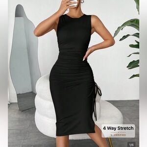 SHEIN Black Sleeveless Ruched Side-Tie Midi Dress